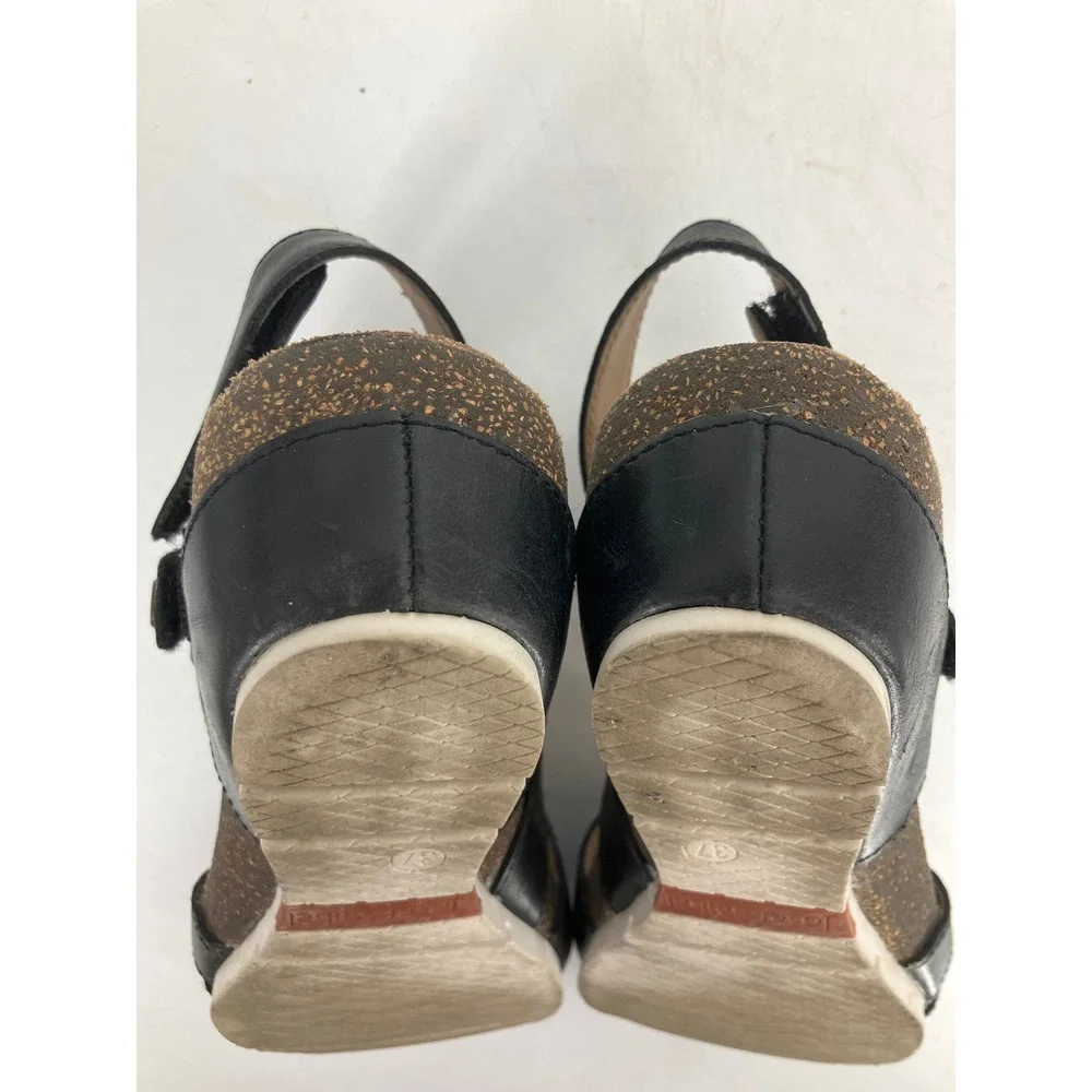 Josef Seibel Hailey Strappy Wedge Sandals Women 37 Black Leather Studded